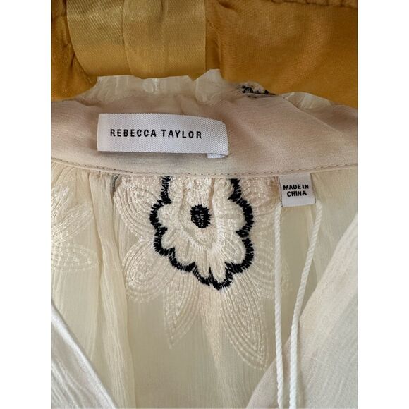 NWT Rebecca Taylor Parasol Embroidered Bow Blouse in Neutral | S - Picture 7 of 12